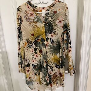 H&M Cream and Green Floral Blouse